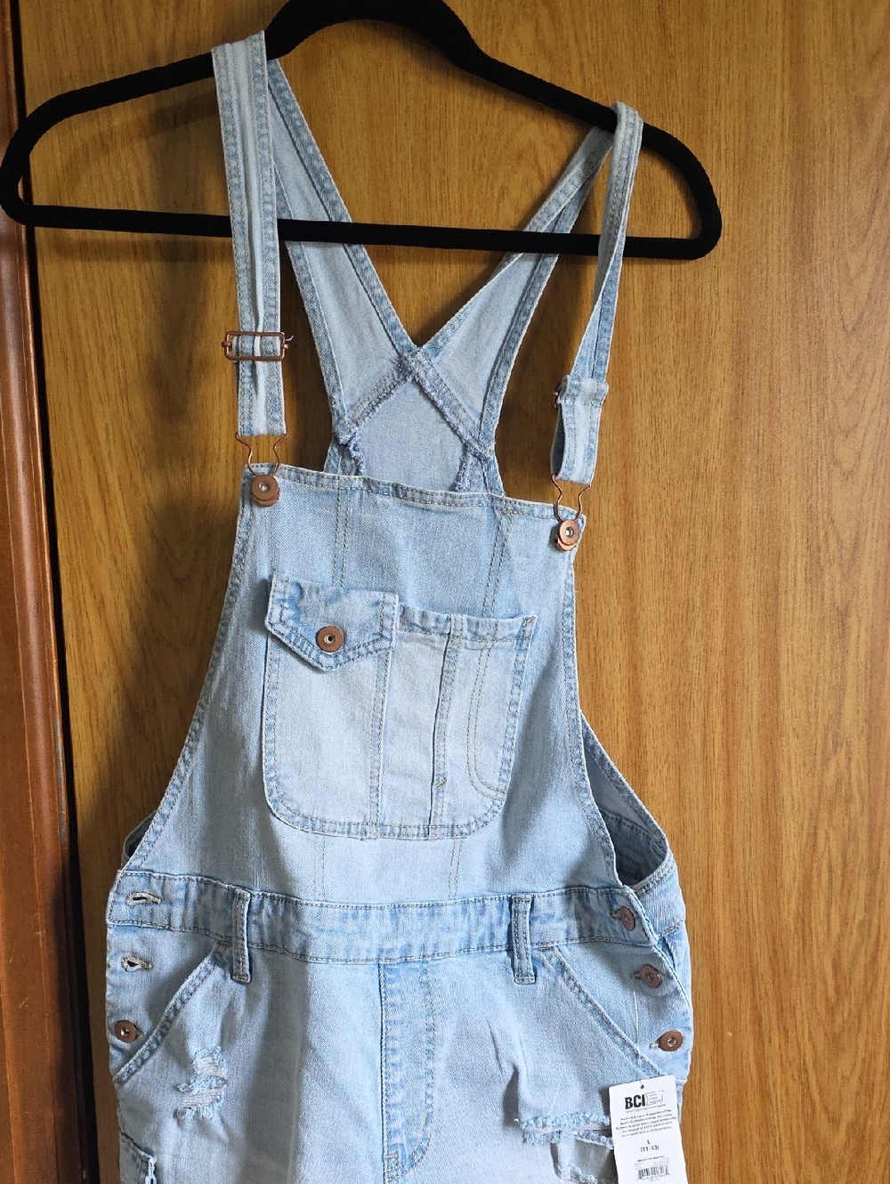 No Boundaries Light Blue Denim Short Overalls